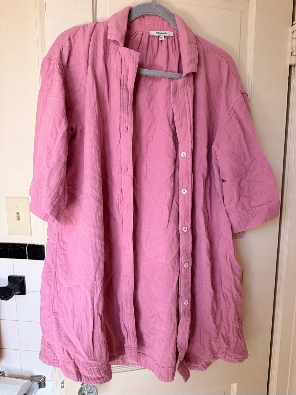 Madewell Pink Short-Sleeve Button-Down Shirt